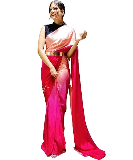 Sidhidata Women's Chinon Ready To Wear 1 Minute Pre Draped saree With Unstitched Blouse Piece (Stitched Pleates Saree_Free Size) Clothing Sarees