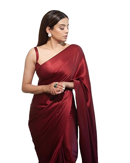 FABIAN FASHION Women's Solid Japan Satin Silk Saree With Unstitched Blouse Piece for Wedding Saree