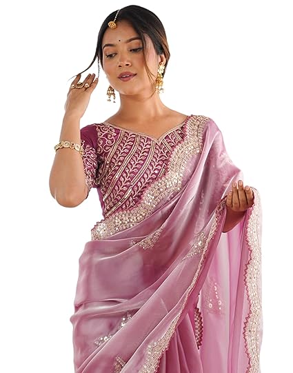SIRIL Women's Tissue Soft Silk Embroidered Saree With Unstitched Blouse Clothing Sarees