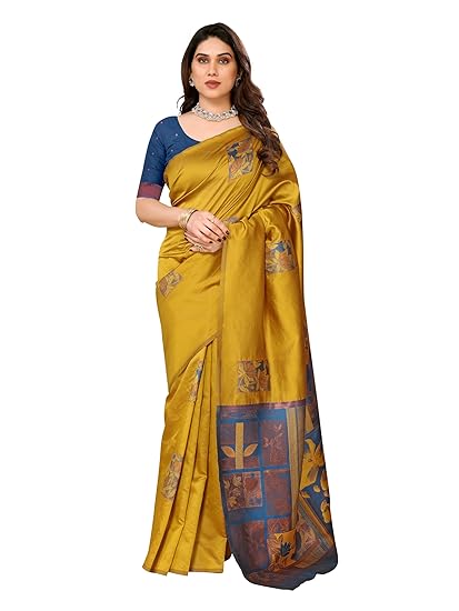 Sidhidata Women's Kanjivaram Banarasi Soft Silk Saree With Unstitched Blouse Piece (Silk Box Flower) Clothing Sarees
