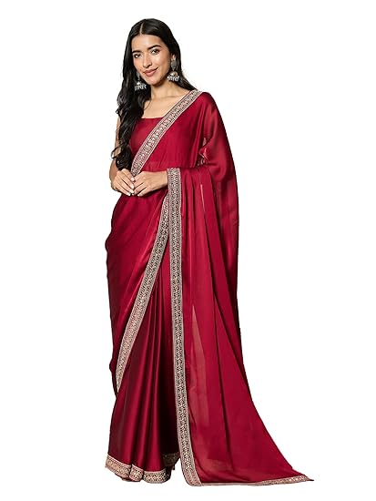 AKHILAM Women's Satin Solid Ready To Wear one Minute Saree With Unstitched Blouse Piece (RTWRADHA1001_RX_Parent) Clothing Sarees