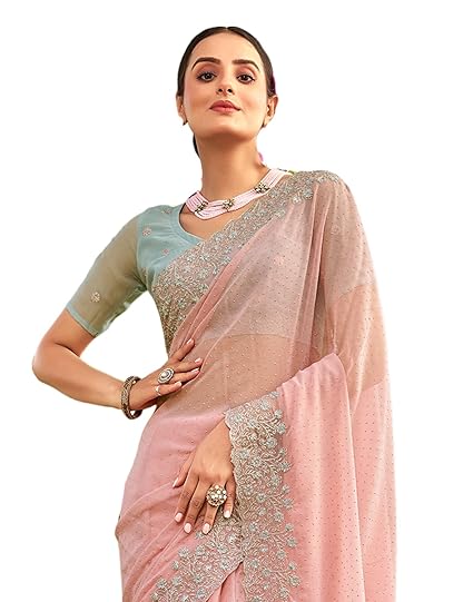 SIRIL Women's Georgette Embroidery Zari Work Saree With Unstitched Blouse Piece Clothing Sarees