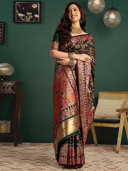 Satrani Women's Silk Weaving Banarasi Saree with Unstitched Blouse Piece Clothing Sarees