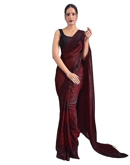 SIRIL Women's Georgette Printed Zari Striped One Minute Saree Ready to Wear With Unstitched Blouse Piece Clothing Sarees