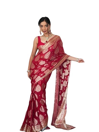Shiv Textiles Women's Jacquard Linen Blend Saree Clothing Sarees
