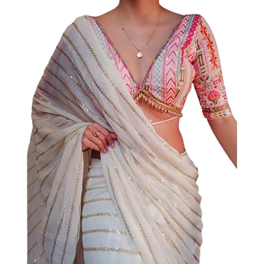 Elegant Georgette Saree for Women with Embroidered Blouse Piece | Soft Silk Saree for Women | Banarasi | Kanjivaram |Traditional Indian Ethnic Dress Clothing Sarees