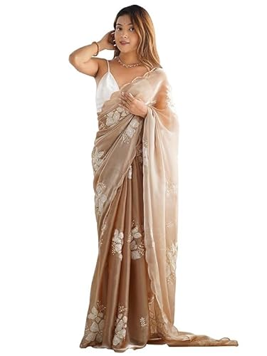 Flosive Women's Shimmer Organza Sequence Embroidery Saree With Unstitched Blouse Piece Clothing Sarees