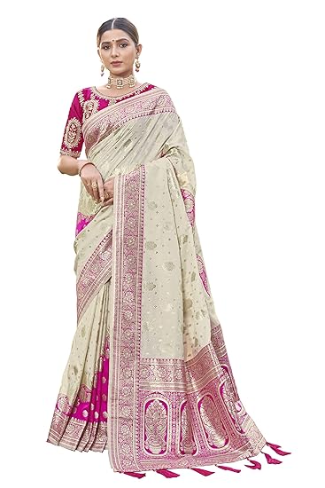 MANOHARI Most Trendy Jacquard Work Woven Saree with Unstitch Blouse Piece Clothing Sarees