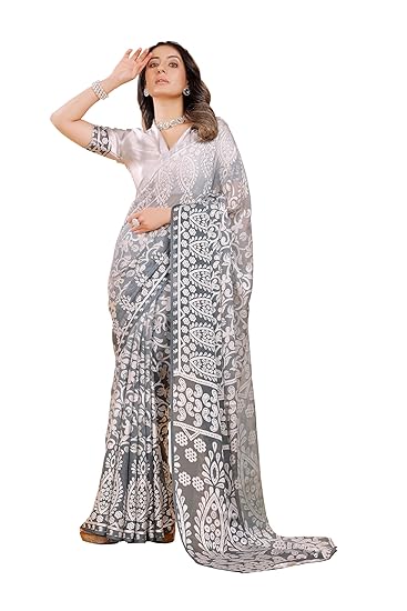 Garden Vareli Viscose Brasso Floral Print Saree with Unstitched Blouse Piece Clothing Sarees