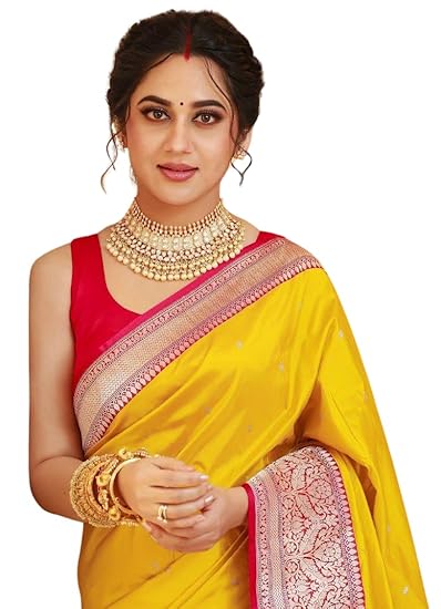 C J Enterprise Women's Banarasi Saree Pure Kanjivaram Style Silk Saree With Blouse Piece for Wedding (Pari134) Clothing Sarees