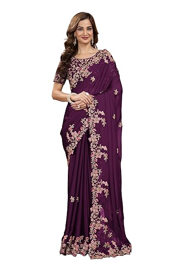 TRENDMALLS Women's Rangoli Silk Embroidery Saree with Unstitch Blouse Piece Saree for Women