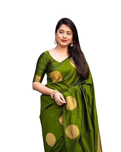 C J Enterprise Womens Pure Banarasi Soft Silk Saree Kanjivaram Style Sarees With Blouse Piece For Wedding (KeriGola-51) Clothing Sarees