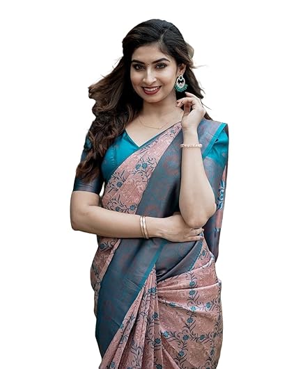 Yashika Women's Banarasi Kanjivaram Cotton Silk Saree With Unstitched Blouse Material Clothing Sarees