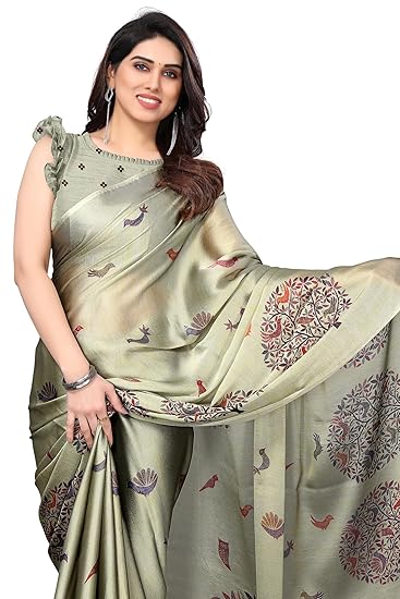MIRCHI FASHION Women's Fancy Chiffon Madhubani Printed Saree with Blouse Piece