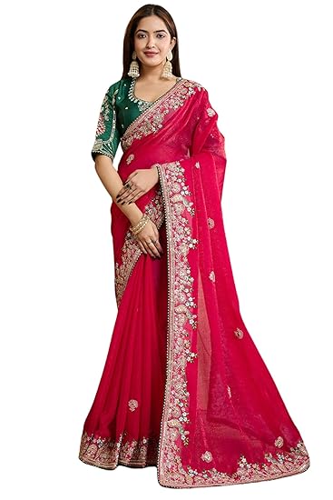 SGF11 Women's Fendy Chiffon Silk Embroidery Work Saree With Blouse Piece Clothing Sarees