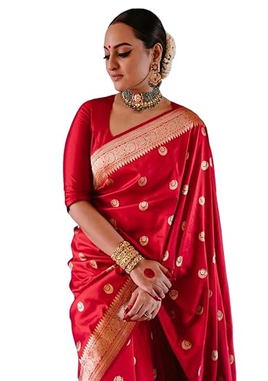 PT'Z Women's Traditional Wedding Beautiful Pure Soft Silk Saree With Blouse Piece (RED) Clothing Sarees