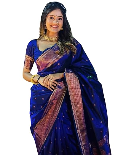 C J Enterprise Women's Banarasi Saree Pure Kanjivaram Style Silk Saree With Blouse Piece for Wedding (BS09)