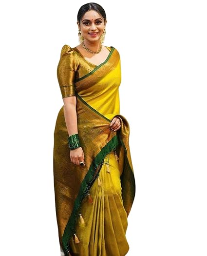 Yashika Women's Banarasi Kanjivaram Art Silk Saree with Blouse Material Clothing Sarees