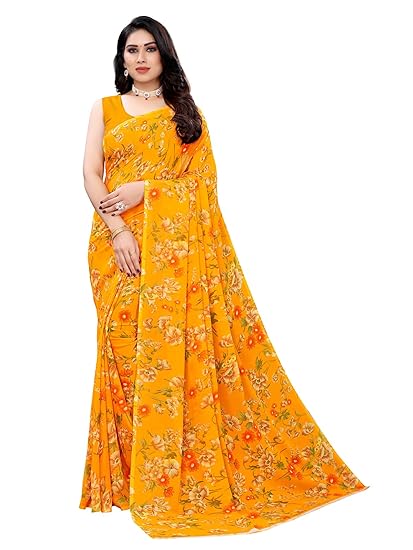 SIRIL Women's Floral Printed Georgette Saree with Unstitched Blouse Piece Clothing Sarees