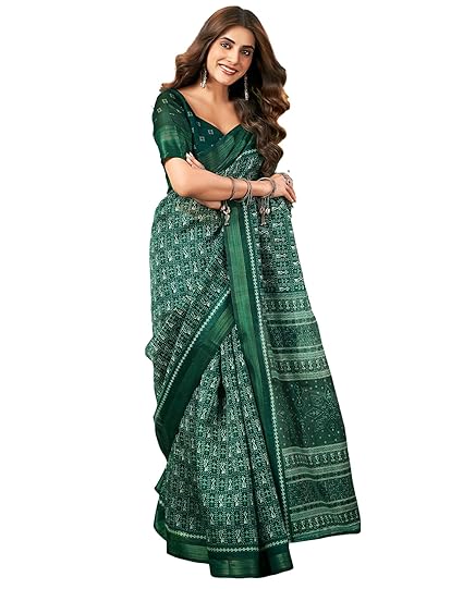 SIRIL Women's Cotton Printed Saree With Unstitched Blouse Piece