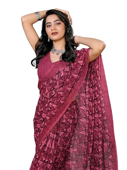 Women's Floral Printed Georgette Saree with Unstitched Blouse Piece Clothing Sarees