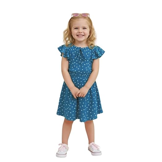 A.T.U.N. (ALL THINGS UBER NICE) Trendy Girls Printed Poly Silk Knee-Length Dress with Round Neck Tie-Up Detail | Flared Sleeve Regular Fit Casual & Party Outfit Clothing Dresses