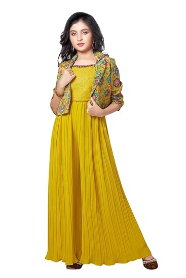White Button new lemon sequence work with floral print jacket style indowestern palazzo set for girls Clothing Dresses