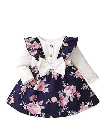 Buy & Try by Dharmikaay Girl's Lycra Floral Printed Frock Dress for Girls Short Frock Baby Princess Western Dresses| Stylish Fancy Kids Clothing for New Year, Fashion.