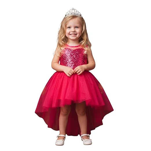 A.T.U.N. (ALL THINGS UBER NICE) Baby Girls Sequins & Mesh Birthday Party Dress | Soft Comfortable Stylish Celebration Outfit | Elegant Sparkle High-Low Tulle Frock Clothing Dresses