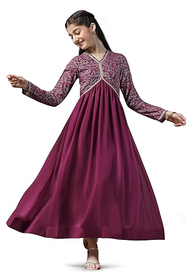 Fashion Dream Girl's Georgette Fit and Flare Maxi Dress Clothing Dresses
