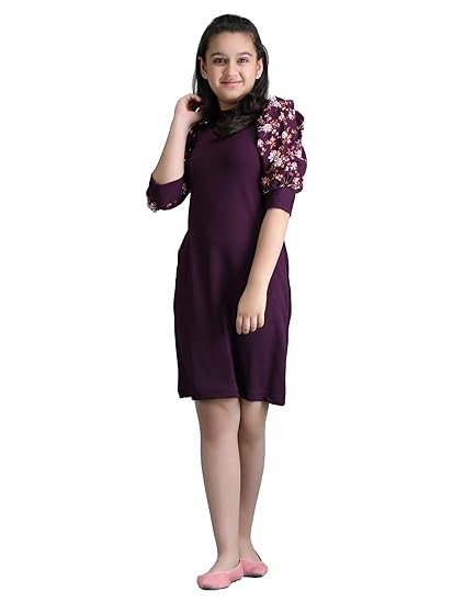 KUDUZO Girls Midi Knee Length Party Dress | Festive Party Dress for Girls| Knee Length Bodycon Dress | Fashion Sleeve Fancy Dress for Birthday Girl