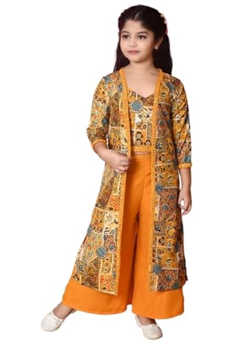 Girls Self Designed Premium Cotton Blend Top Pant Jacket | 3pcs Party Dress for Girls I V Neck Stylish Sleeve Design Dress for Birthday Girl