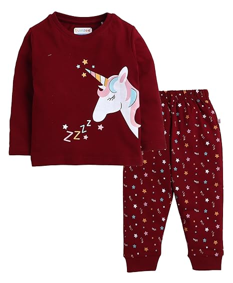 BUMZEE Girls Cotton Full Sleeves T-Shirt & Pyjama Set Clothing Dresses