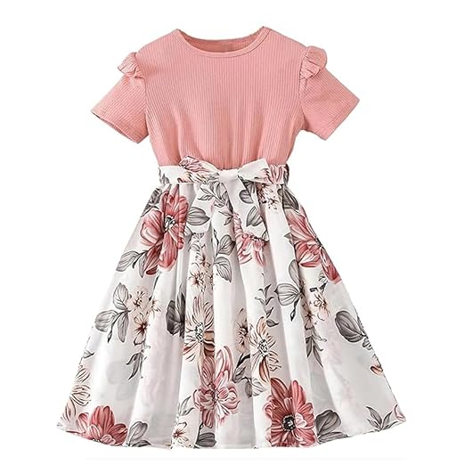 Niren Enterprise Baby Girl Dresses, Modal Fabric Frocks with Floral Print & Top with Short Flutter Sleeve for Birthday and Special Occassions, Fancy Dress for Kids Clothing Dresses