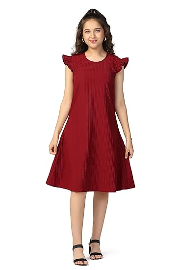 Fashion Dream Girls Solid Knee Length Dress|Girl Dress|Frock|Girls Casual Dress|Girls' Frock|Solid Dress for Girls|Knee Length for Girls|Kids Girls Clothing Dresses