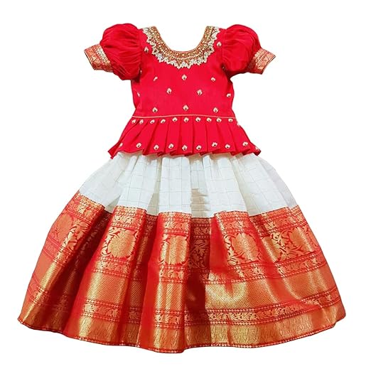 White Button Baby Girl's Jacquard Readymade Lehenga Choli Clothing Dresses