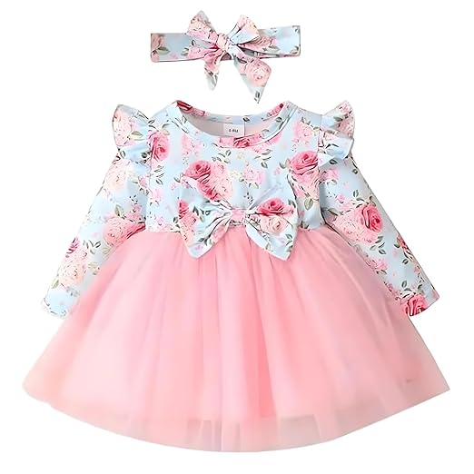 Niren Enterprise Hornbill Floral Printed Purple Color Baby Frock with Long Sleeve Knee-Length and Round Color Style Clothing Dresses