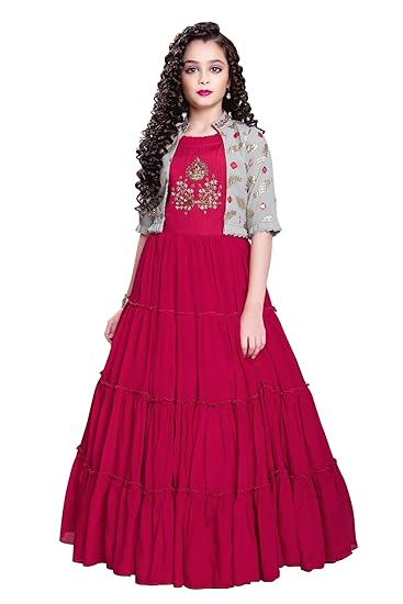 White Button New Jacket Latest Kids Gown for Girls Maxi Dress Clothing Dresses