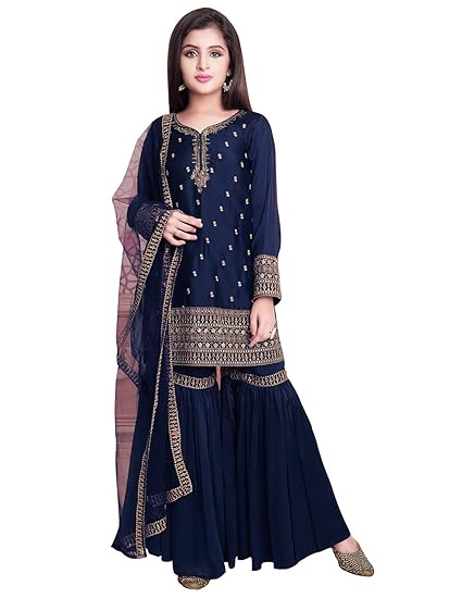 White Button new girl's Sharara style Georgette Salwar Suit for kids