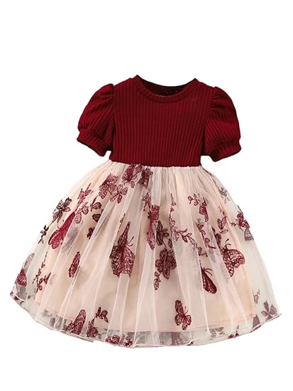 TAGAS Girls Embroidery Pattern Cap Sleeve Dress Clothing Dresses