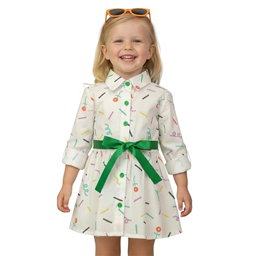 A.T.U.N. (ALL THINGS UBER NICE) Girls 100% Cotton Printed Shirt Dress | Stylish Long-Sleeve Button-Down Casual Dress | Comfortable Casual and Party Dress for Girls Clothing Dresses