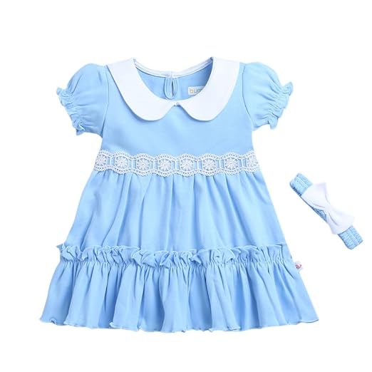 BUMZEE Girls Knee-Length Half Sleeves Cotton Frock with Headband (Peb9066) Clothing Dresses