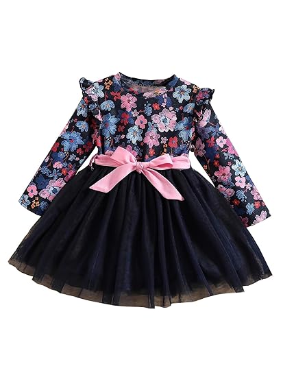 TAGAS Girls Colorblock Mesh Layered Fit and Flare Hem Dress