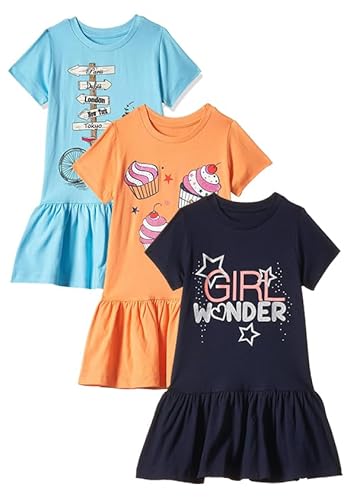 T2F Girls Cotton Printed Knee-Length Casual Dress(Pack of 3) Clothing Dresses
