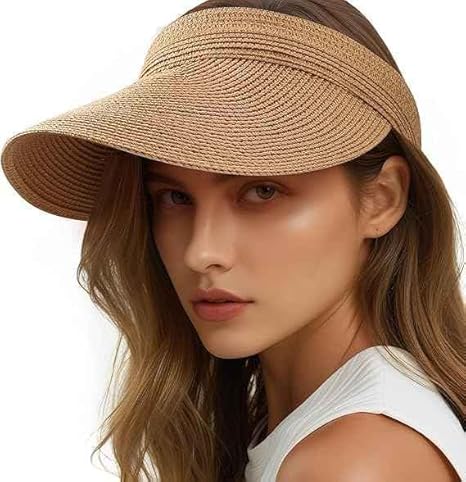 ZURATO Straw Hat Sun Cap for Women,Wide Brim Beach Hat for Women UV Protection Cap,Summer Packable Topper -UPF 50+, Korean Style Ponytail Topless Sun Visor Accessories Hats