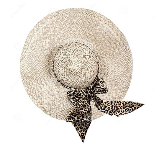 W+ Summer Big Brim Floppy Printed Ribbon Beach Straw Hats for Women (Off White)