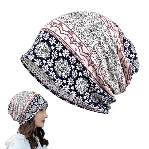 PALAY® Hijab Caps for Women, Floral Print Chemo Cap Slouchy Beanie Cap for Women, Fashion Skull Dwarf Hats Head Scarf for Women, Soft Stretch Running Head Scarves for Teen Girls - All Season Use Accessories Hats