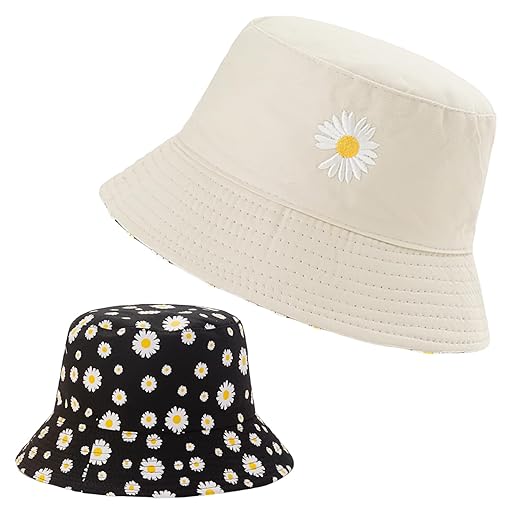 Bucket Hat | Reversible Double-Sided Daisy Print Fisherman Hats for Women Cap | Foldable Outdoor Sun Hat for Women, Men and Teens – Stylish Summer Travel Cap Multicolour Accessories Hats