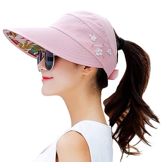 Alexvyan Sun Visor Hats for Women UV Protection Wide Brim Summer Cap for Girls Hat UV Protection Breathable Casual Beach Hat, Sun Protection Cap for Women (Pink) Accessories Hats