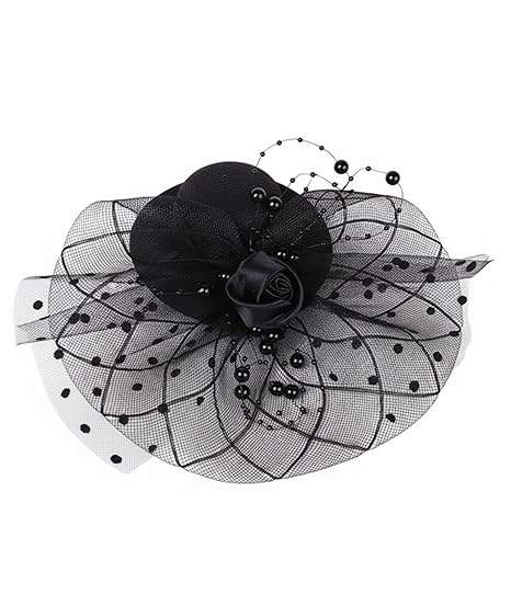 Fascinator Hats for Women, Stylish Black Hat with Rose Net Veil, Elegant Head Accessory for Weddings, Parties, Special Occasions, 1-Piece Accessories Hats